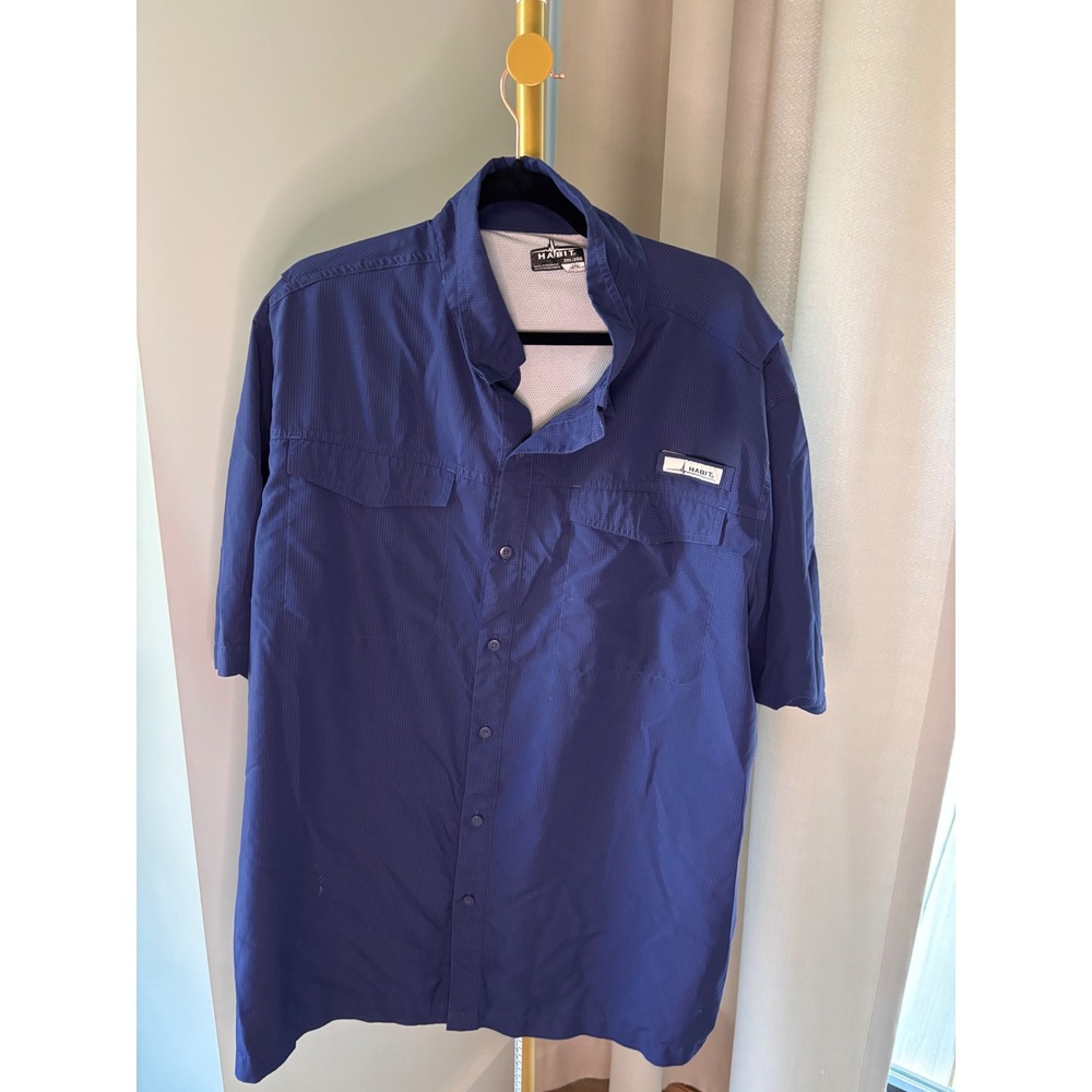 Habit Mens 2XL Short Sleeve Fishing Shirt Patriot Blue Ripstop UPF 40+ TS1372